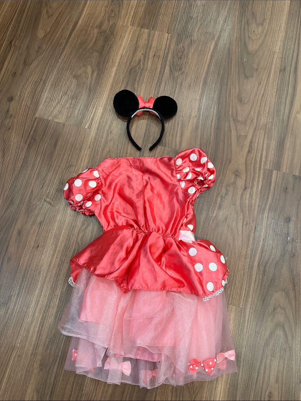 Kids Pink Polka Dot Minnie Mouse Costume with Headband Minnie Ears - Picture 3 of 3